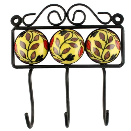 Yellow Ceramic Floral Tile Hook